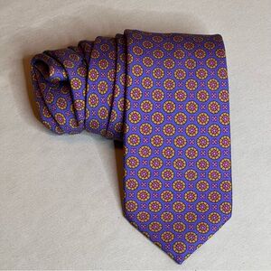 Geoff Nicholson Made in Italy Purple with orange and red accent Silk Tie Luxury